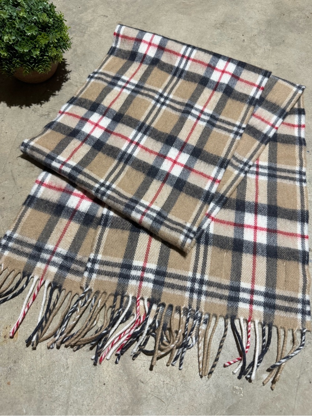 Aran Sweater Market Extra Fine Merino Wool Scarf Plaid Tartan Fringe Fall Cozy